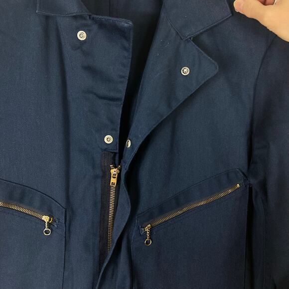 DICKIES Coveralls Mens 42 Tall/L Navy-Blue Long-Sleeve Zip Collared Cotton - Picture 6 of 16